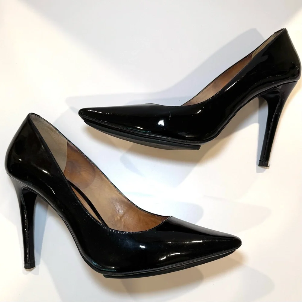 Pour La Victoire Black Patent Leather Stiletto Pump, Size 9